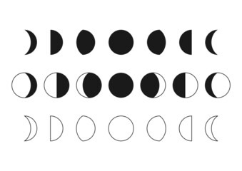 Vector set of moon phases.  Moon silhouette icons