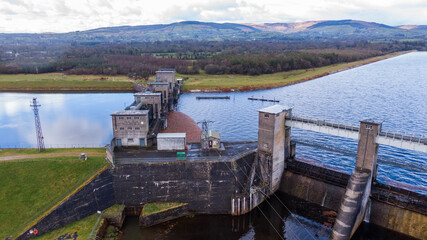 View of the dam on the River Shannon of O'Briensbridge, April,02,2022
