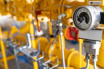 Pressure gauge indicating zero on natural gas distribution plant