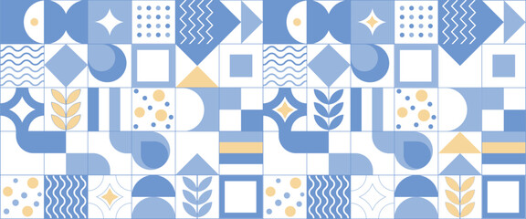Geometric seamless pattern in blue monochrome 