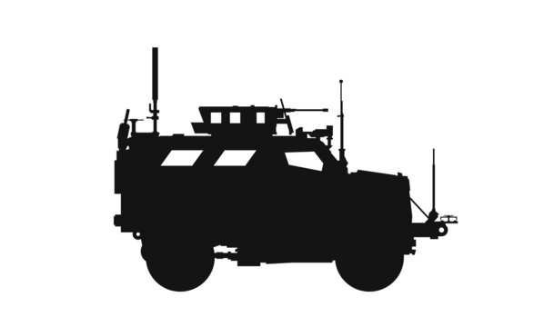 black armored vehicle silhouette on white background