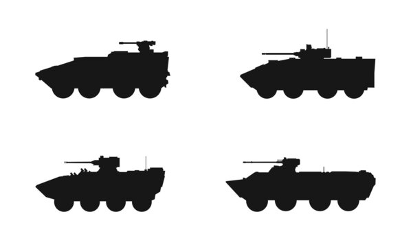armoured fighting vehicle icon set. war and army symbol. vector image for military infographics and web design