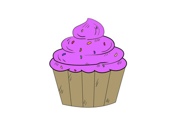 Sweet cupcakes with multicolored sprinkles and icing, isolated on a white background
