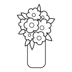 Bouquet of flowers in a vase. Black and white vector illustration. Coloring.