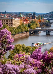 Fotobehang rivier-, brug, stad, architectuur, Praag, Europa, reizen, kasteel, stad-, stadsgezicht, gebouw, mijlpaal, oud, panorama, toerisme, uitzicht, hemel, oude, winter, blauw, zonsopkomst, zonsondergang, stedelijk, Tsjechisch, charles © PhiHung