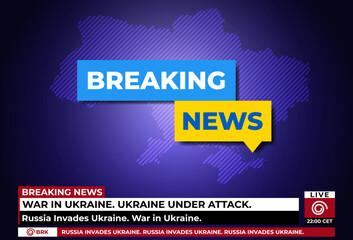 Breaking news live on world map background with  Ukraine flag. Background screen saver on breaking news. Vector illustration.