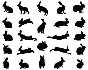 Black silhouettes of rabbits on white background	