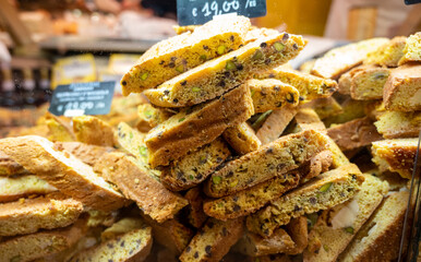 Fresh baked italian cantucci biscuits for coffee