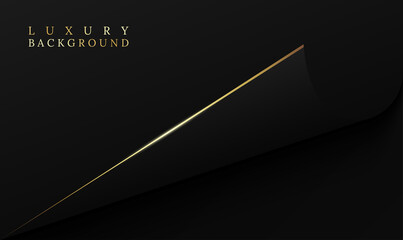 Luxury black paper open curl page background with golden line