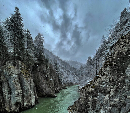 Entenlochklamm im Schneetreiben, Maria Klobenstein, Tiroler Achen, K&ouml;ssen, Tirol, &Ouml;sterreich