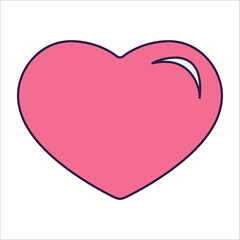 Retro Valentine Day icon heart. Love symbols in the fashionable pop line art style. The figure of a heart in soft pink color. Vector illustration isolated on white.