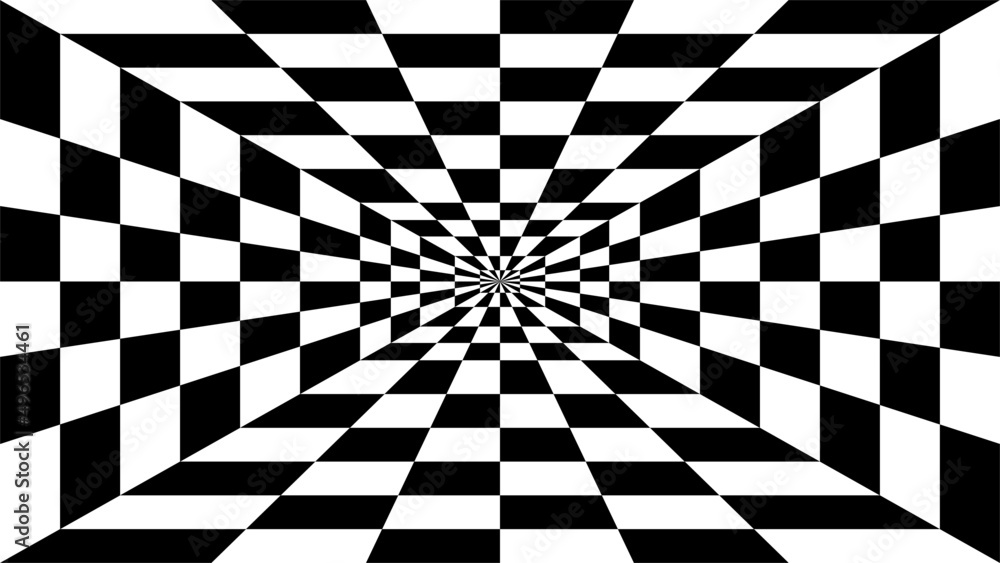 Poster abstract 3d geometrical black and white checkered line background. pattern with optical illusion. ve