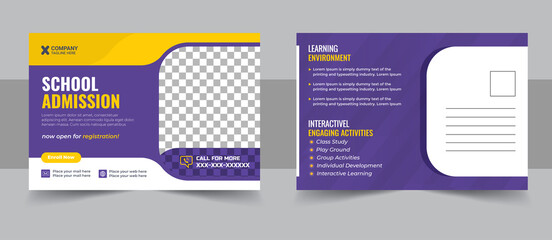 Kids back to school education admission postcard template design vector - obrazy, fototapety, plakaty