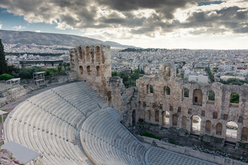 Odeon of Herodes Atticus, ancient greek theatre in the Acropolis of Athens Greece