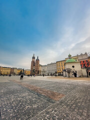 KRAKOW,  POLAND, 7 JANUARY 2022: The market square