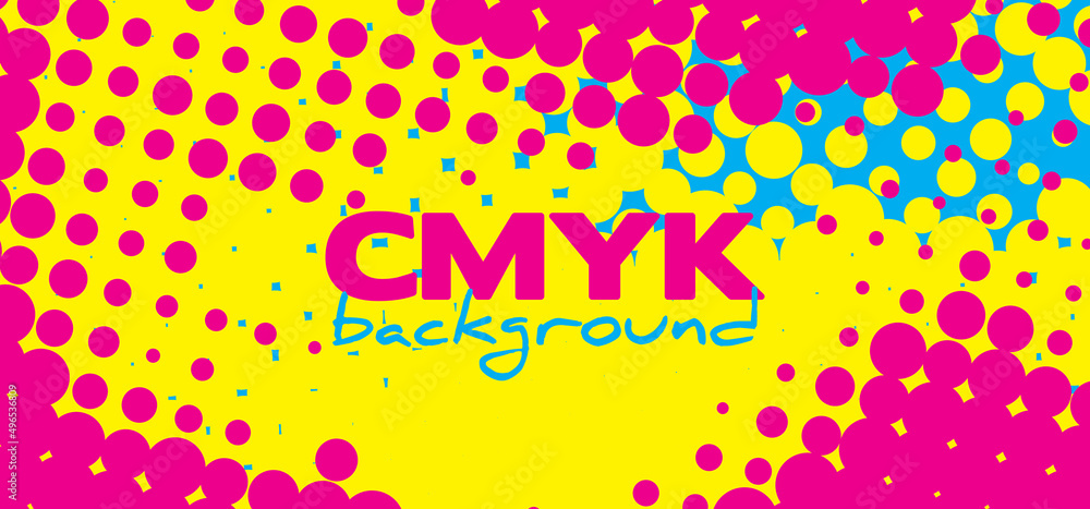 Poster Abstract CMYK colors background. Halftone vector pattern