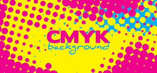 Abstract CMYK colors background. Halftone vector pattern