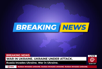 Breaking news live on world map background with  Ukraine flag. Background screen saver on breaking news. Vector illustration.