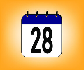 day 28 date icon. blue calendar for weekdays and month. dates for meeting and events vector illustration
