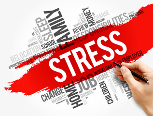 Stress word cloud collage, health concept background