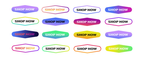 Shop now. Set of button shop now. Modern collection for web site. 