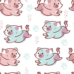 Cute children's pattern with abstract kittens on a white background