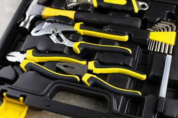 various tools stand in a box in their places