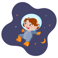 Children's illustration. Character. A girl is a child in a space suit. Vector. Color illustration. Postcard, poster.