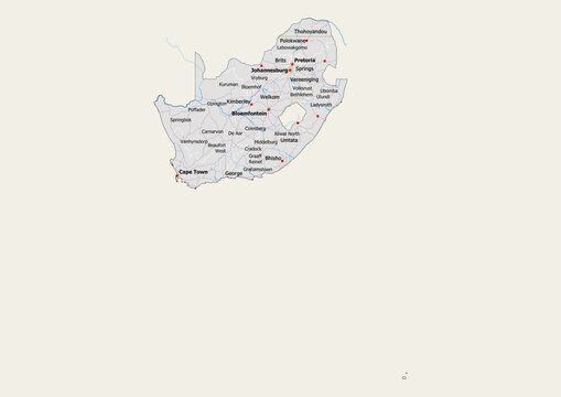 Isolated map of South Africa with capital, national borders, important cities, rivers,lakes. Detailed map of South Africa suitable for large size prints and digital editing.