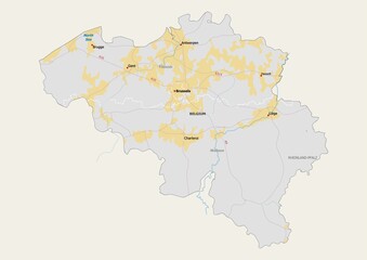 Isolated map of Belgium with capital, national borders, important cities, rivers,lakes. Detailed map of Belgium suitable for large size prints and digital editing.