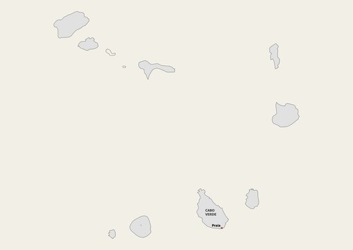 Isolated map of Cabo Verde with capital, national borders, important cities, rivers,lakes. Detailed map of Cabo Verde suitable for large size prints and digital editing.