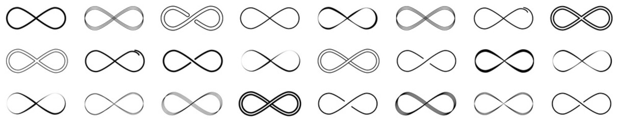 Set of infinity symbols. Infinity. Symbol of repetition. Vector illustration.