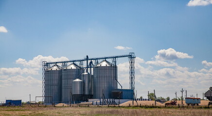Fototapeta na wymiar Modern metal grain elevator Westeel panoramic view.