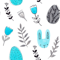 watercolor easter patterns with flowers bunnies and eggs