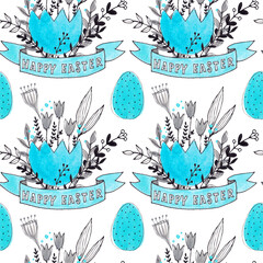 watercolor easter patterns with flowers bunnies and eggs