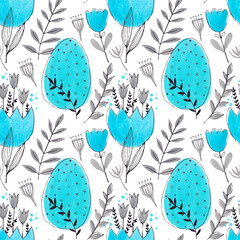 watercolor easter patterns with flowers bunnies and eggs