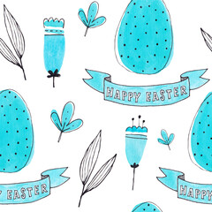 watercolor easter patterns with flowers bunnies and eggs