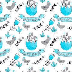 watercolor easter patterns with flowers bunnies and eggs