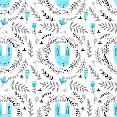 watercolor easter patterns with flowers bunnies and eggs