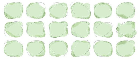 Green organic blob shape with irregular form abstract linear vector illustration. Random oval figure with line, asymmetric spot, round amoeba blot. Set of contemporary eco bubble blotch background