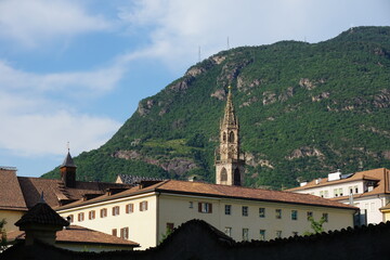 View of church in front of the mountain
