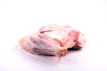 butcher shop - raw lamb shank isolated on white background close up view