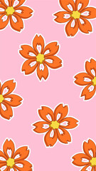 Retro Flower Vector Art Illustration. Flower Icon. Vintage Trendy Design. Seamless hand-drawn pattern. Retro vector floral background. Colorful texture. 