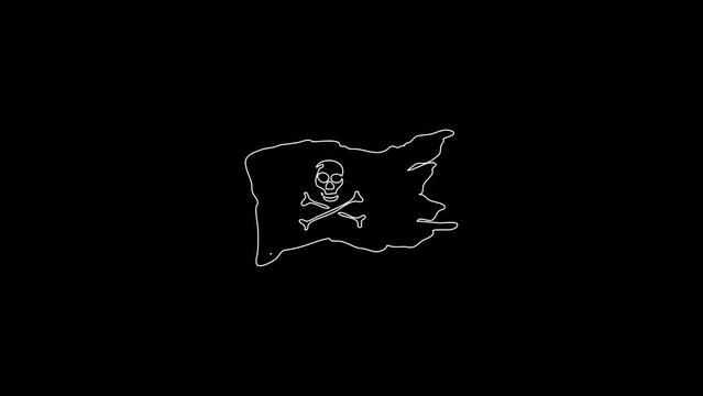 white linear pirate flag silhouette. the picture appears and disappears on a black background.
