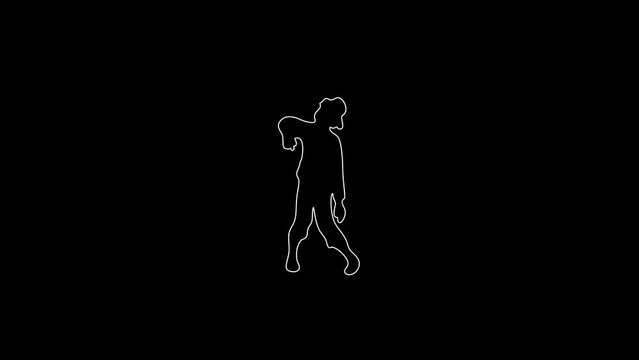 white linear zombie silhouette. the picture appears and disappears on a black background.
