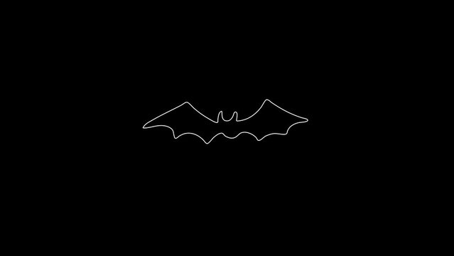 white linear bat silhouette. the picture appears and disappears on a black background.
