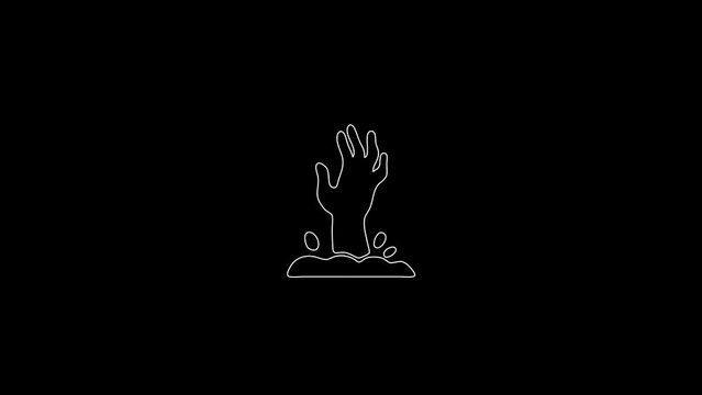 white linear zombie hand silhouette. the picture appears and disappears on a black background.
