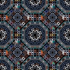 Tribal ethnic elegant greek seamless pattern. Ornamental abstract modern vector background. Greek key meanders colorful ornaments. Decorative geometric repeat design. For prints, fabric, cloth, wraps