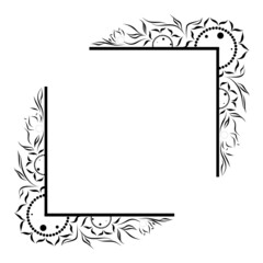 Black and white graphic frame, floral pattern, vector