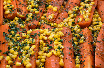 stewed red carrots with yellow corn